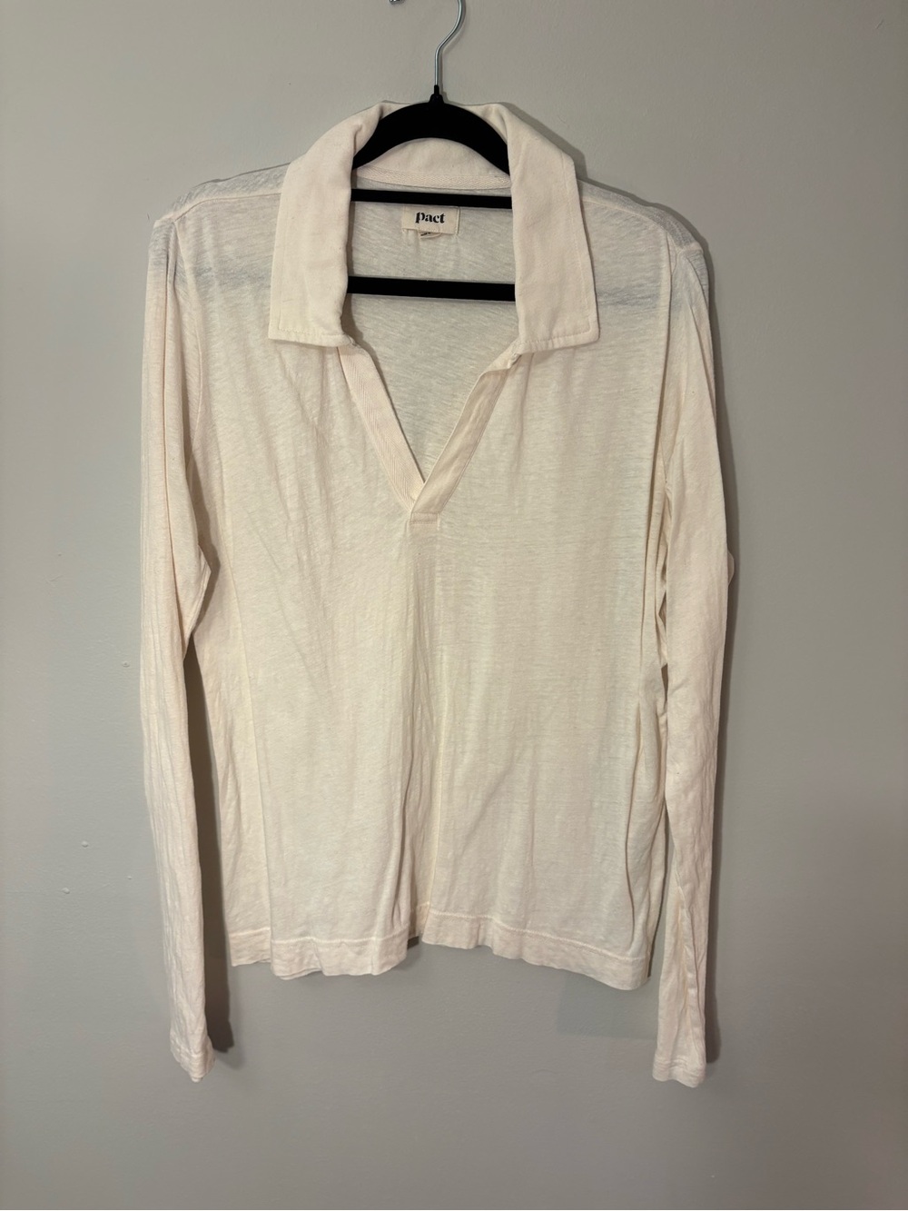 Pact Organic Cotton Linen Popover Polo — Natural Cream — Size M 🤍